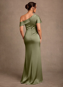 Azazie Rutha vestidos de madre de la novia Vestido de Pistacho de Satén Elástico de Corte Recto con Hombro unilateral image2