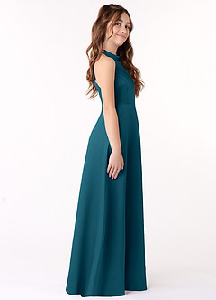 Azazie Laurel Junior Ink Blue A-Line Stretch Satin Dress image2