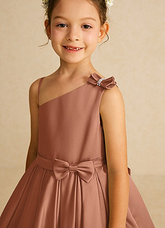 Azazie Lollipop Flower Girl Dresses Bronzer A-Line One Shoulder Matte Satin Dress image4