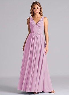 Azazie Delmie Final Sale Candy Pink A-Line Corset Chiffon Dress image4