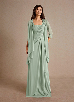 Azazie Clinton Mother of the Bride Dresses Dusty Sage A-Line Pleated Mesh Dress image4