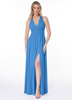 Azazie Jaclyn Bridesmaid Dresses Blue Jay A-Line Pleated Chiffon Dress image1