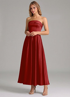 Azazie Lucienne Suknie dla druhen Linia A Pofałdowany Satyna elastyczna Długość kostki Sukienka image4