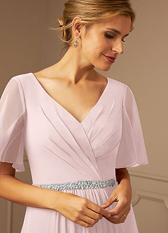 Azazie Tricia Mother of the Bride Dresses Blushing Pink A-Line V-Neck Pleated Chiffon Dress image6