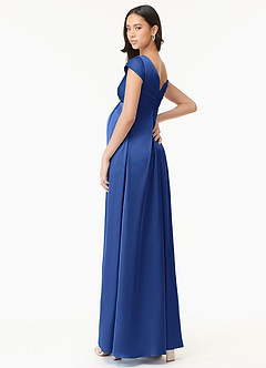 Azazie Allessia Maternity Bridesmaid Dresses A-Line Pleated Stretch Satin Floor-Length Dress image4