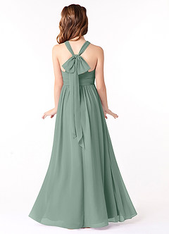Azazie Jaylah Junior Steel Blue A-Line Ruched Chiffon Dress image1