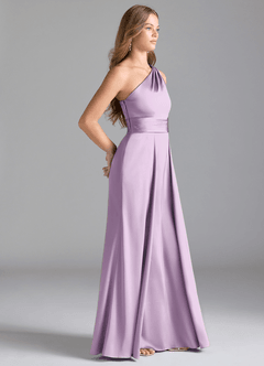 Azazie Dallas Bridesmaid Dresses Frosted Lilac A-Line One Shoulder Stretch Satin Dress image4