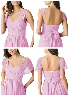 Azazie Olani Vestidos de damas de honor Vestido de Rosa Caramelo de Gasa de Corte en A Convertible con Vestidos sin tirantes image9
