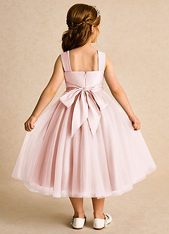 Azazie Dovey Flower Girl Dresses Blushing Pink Ball-Gown Bow Tulle Dress image3