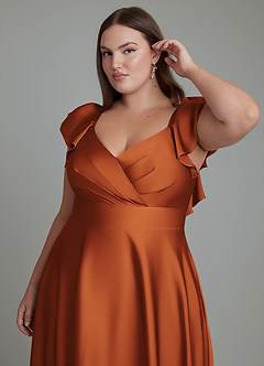 Azazie Leilani Bridesmaid Dresses Cinnamon A-Line Ruched Stretch Satin Dress image12