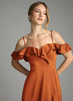 Azazie Lyra Vestidos de damas de honor Vestido de Canela de Satén Elástico de Corte en A Convertible con Vestidos sin tirantes image11