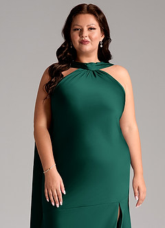Azazie Kinsley Bridesmaid Dresses Emerald Mermaid Side Slit Stretch Satin Dress image13