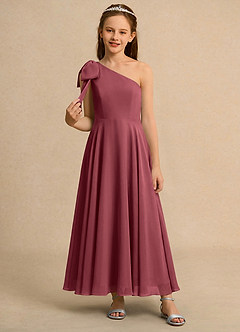 Azazie Guppy Girls Formal Jurken voor bloemenmeisjes A-Lijn Jurk van Chiffon One-Shoulder Merlot image3
