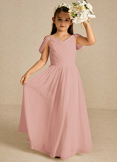 Azazie Chelle Blumenmädchenkleider A-Linie Plissee Chiffon Kleid Rosettenrosa image1