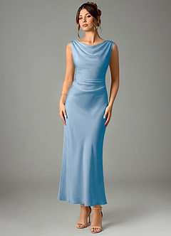 Azazie Kieryn Brautjungfernkleider Meerjungfrau-Linie Plissee Stretch-Satin Kleid Puderblau image1