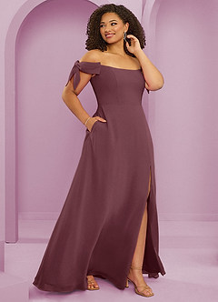 Barbie ♥ Azazie Bridesmaid Dresses Sangria A-Line Off the Shoulder Chiffon Convertible Dress image6