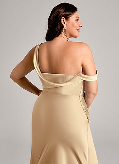 Azazie Madelyn Bridesmaid Dresses Champagne Mermaid One Shoulder Stretch Satin Convertible Dress image14