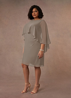 Azazie Mirra Abiti per la Madre della Sposa Abito Tubino in Chiffon con Scollo a U a Pieghe Taupe image8