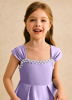 Azazie Yosemite Jurken voor bloemenmeisjes Baljurk Jurk van Mat Satijn Sweetheart Halslijn Lila image7