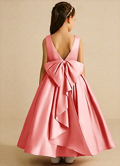 Azazie Cailee Flower Girl Dresses Coral Ball-Gown Pleated Matte Satin Dress image1