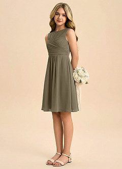 Azazie Skyla Junior Linia A Pofałdowany Szyfon Mini Młodsza druhna Sukienka image4