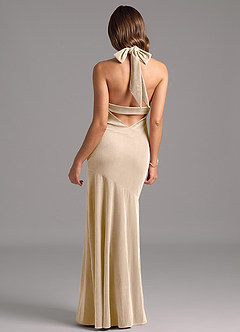 Azazie Drita Bridesmaid Dresses Champagne A-Line Pleated Velvet Dress image6