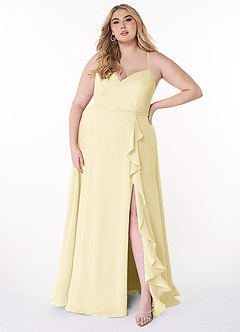 Azazie Naeem Bridesmaid Dresses Lemon Sorbet A-Line V-Neck Ruffle Chiffon Dress image7