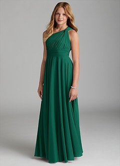 Azazie Charlize Junior Emerald A-Line Mesh Dress image1
