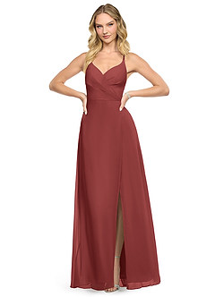 Azazie Davis Bridesmaid Dresses Terracotta A-Line V-Neck Chiffon Dress image2