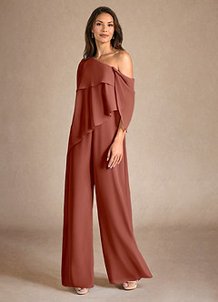 Azazie Halima Kleider für die Brautmutter Overall/Jumpsuit Seitliche Cut-Outs Chiffon Kleid Rotbraun image2