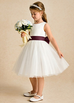 Azazie Sosie Abiti da Ragazza di Fiori Abito A-Line in Tulle Plissettato Avorio Cabernet image3