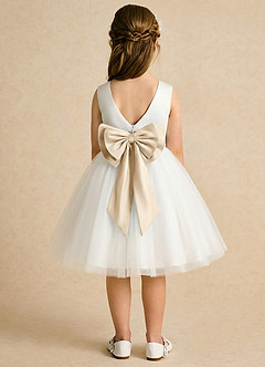 Azazie Sosie Flower Girl Dresses Ivory Champagne A-Line Pleated Tulle Dress image1