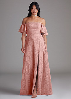 Azazie Sue Bridesmaid Dresses Rosette A-Line Off the Shoulder Floral Burnout Convertible Dress image1