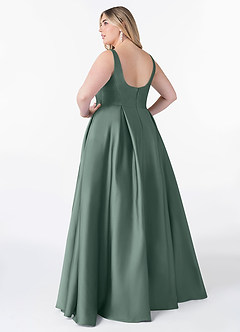 Azazie Neve Bridesmaid Dresses Sea Moss Ball-Gown with Pockets Stretch Satin Dress image7