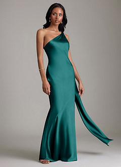 Azazie Galinda Brudtärnklänningar Klä av Sjöjungfru i Stretch Satin Ena axeln Påfågelblå image5