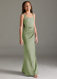 Azazie Mero Junior Dusty Sage Mermaid Pleated Stretch Satin Dress image3