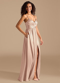 Azazie Alia Bridesmaid Dresses English Rose A-Line Pleated Metallic Satin Dress image5
