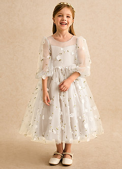 Azazie Elowen Jurken voor bloemenmeisjes A-Lijn Jurk van Kant Sweetheart Halslijn Wit Albast image5