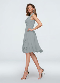 Azazie Theron Mother of the Bride Dresses Dolphin Grey A-Line V-Neck Pleated Chiffon Dress image11