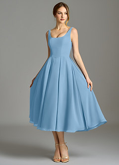 Azazie Amalie Bridesmaid Dresses Steel Blue A-Line Pleated Chiffon Dress image6