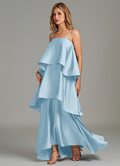 Azazie Azalea Bridesmaid Dresses Sky Blue A-Line Ruched Stretch Satin Dress image4