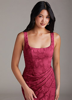 Azazie Mero Bridesmaid Dresses Burgundy Sheath Pleated Floral Burnout Dress image6