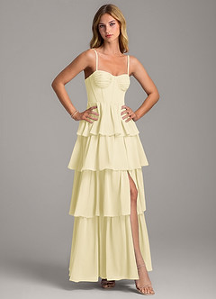 Azazie Alanna Robes de demoiselle d'honneur Robe Trapèze en Mousseline de soie Encolure en Forme de Cœur Sorbet Citron image5
