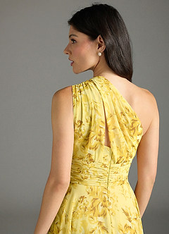 Azazie Charlize Vestidos de madrinha de casamento Vestido Sorvete De Limão Floresce Floral de Chiffon de Linha A com Ombro Único image6