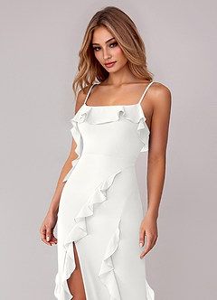 Azazie Malia Bridesmaid Dresses White Sheath Ruched Chiffon Dress image2