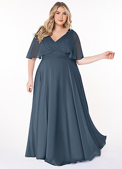 Azazie Pamela Bridesmaid Dresses Neptune A-Line V-Neck Pleated Chiffon Dress image8