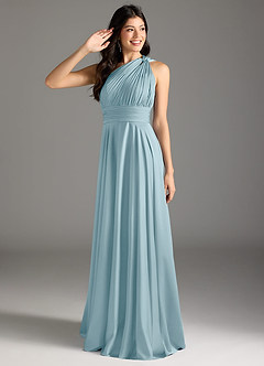 Azazie Charlize Bridesmaid Dresses Moody Blue A-Line One Shoulder Stretch Satin Dress image1