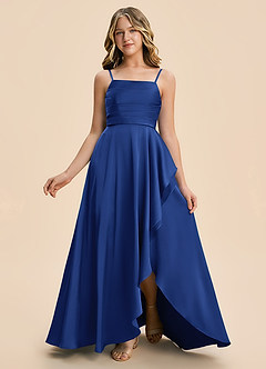 Azazie Naveah Junior Royal Blue A-Line Ruched Stretch Satin Dress image3