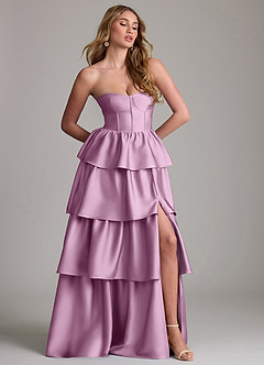 Azazie Faye Bridesmaid Dresses Wisteria A-Line Ruched Stretch Satin Dress image4