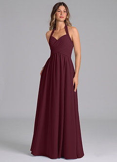 Azazie Darlyn Vestidos de damas de honor Vestido de Cabernet de Gasa de Corte en A con Plisado image1